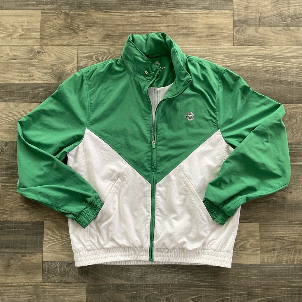 Wimbledon Windbreaker Jacket Men’s MEDIUM Green White Zip Tennis Championships
